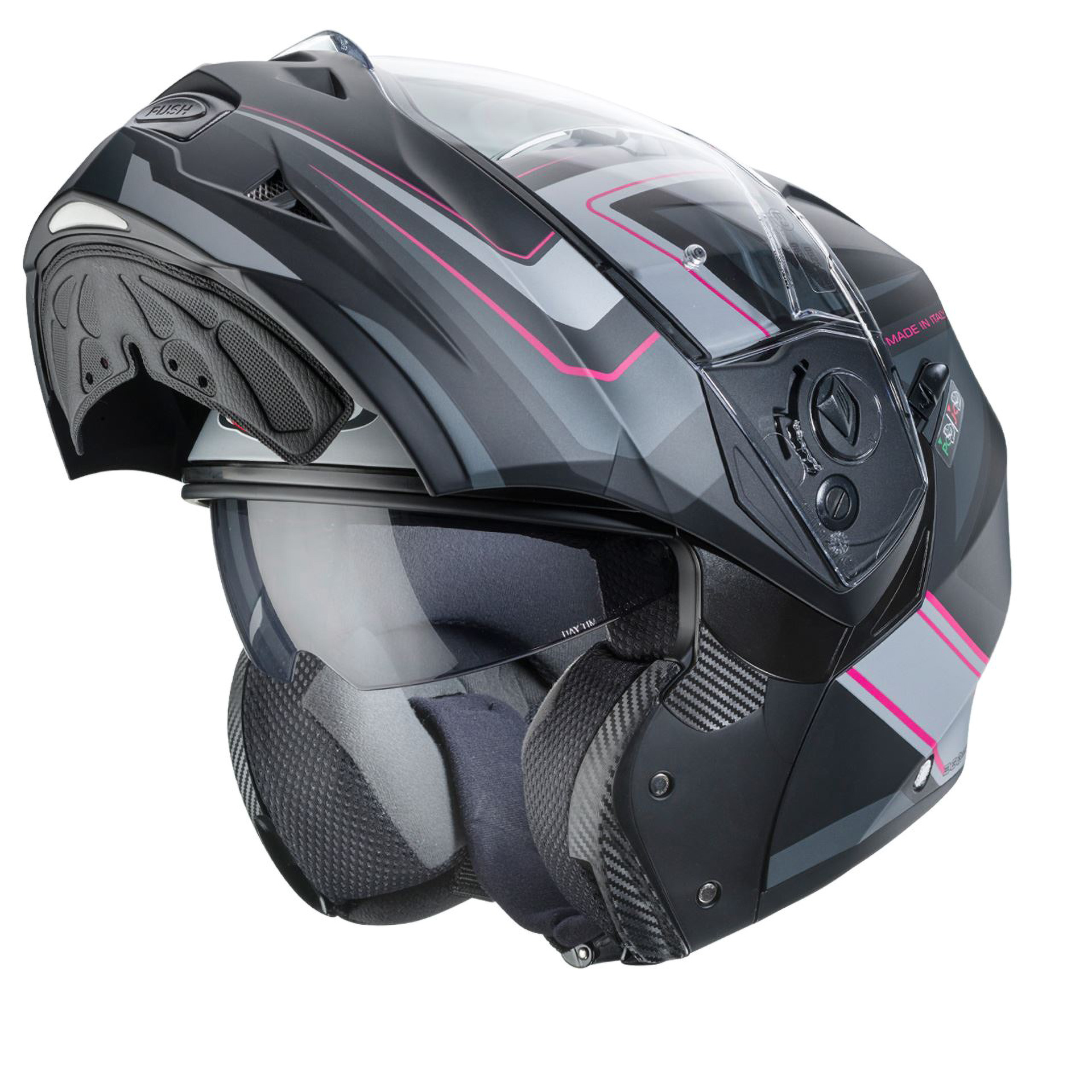Capacete DUKE II TOUR Preto/ROSA/Cinza C/Pin. Cabe